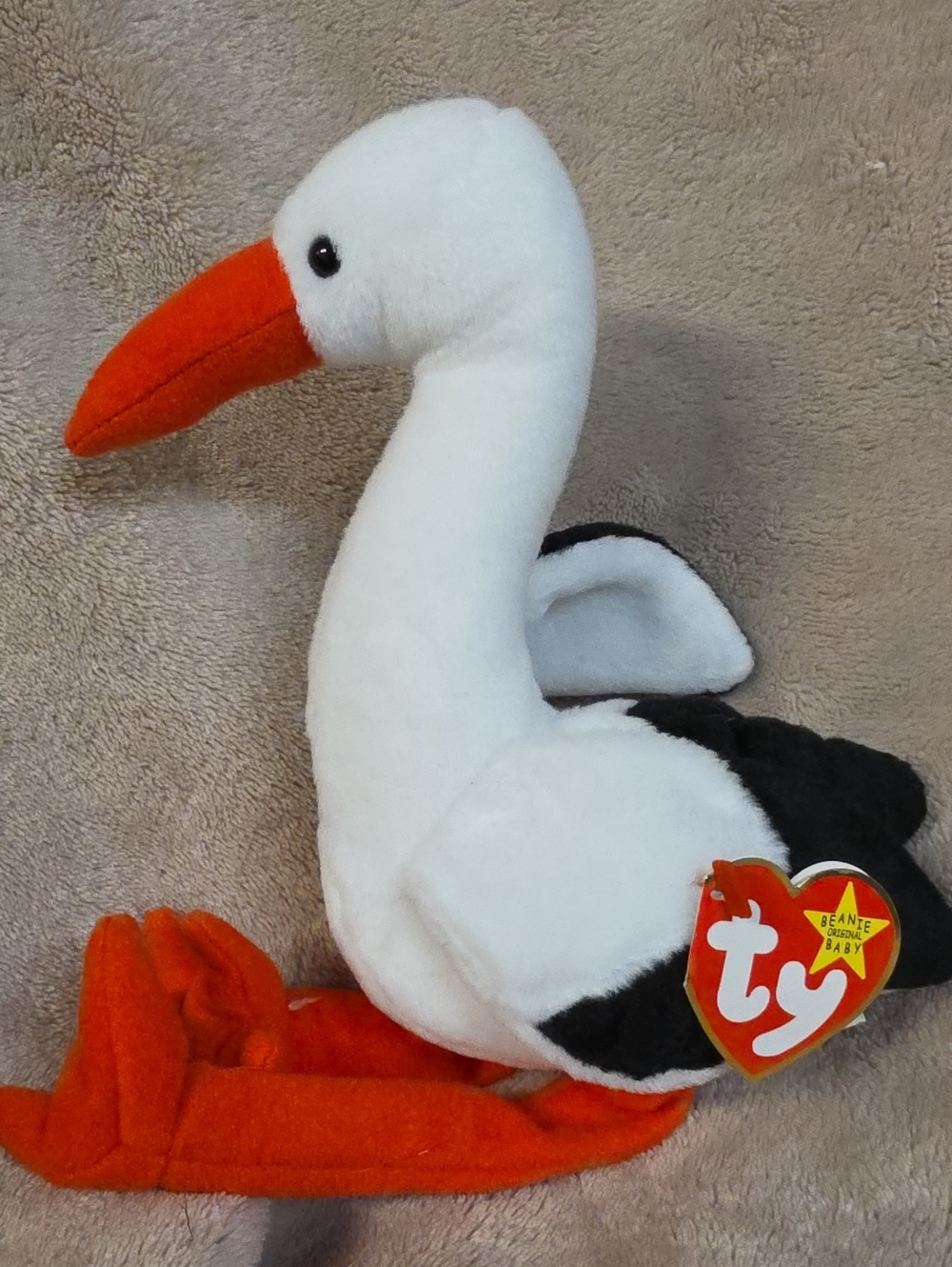 Ty Plush Stork in White, Black and Orange